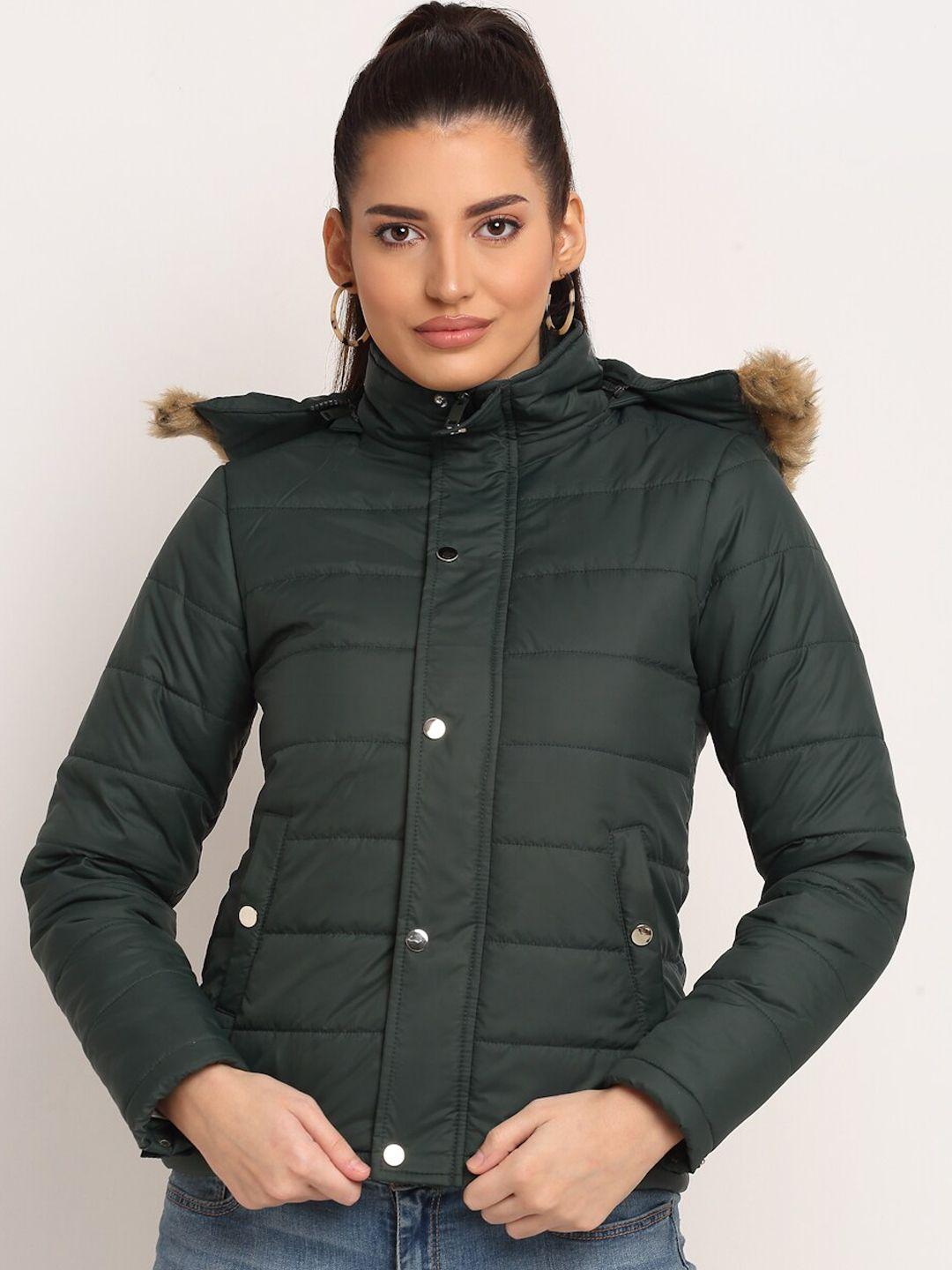 perfkt-u women green lightweight antimicrobial outdoor puffer jacket