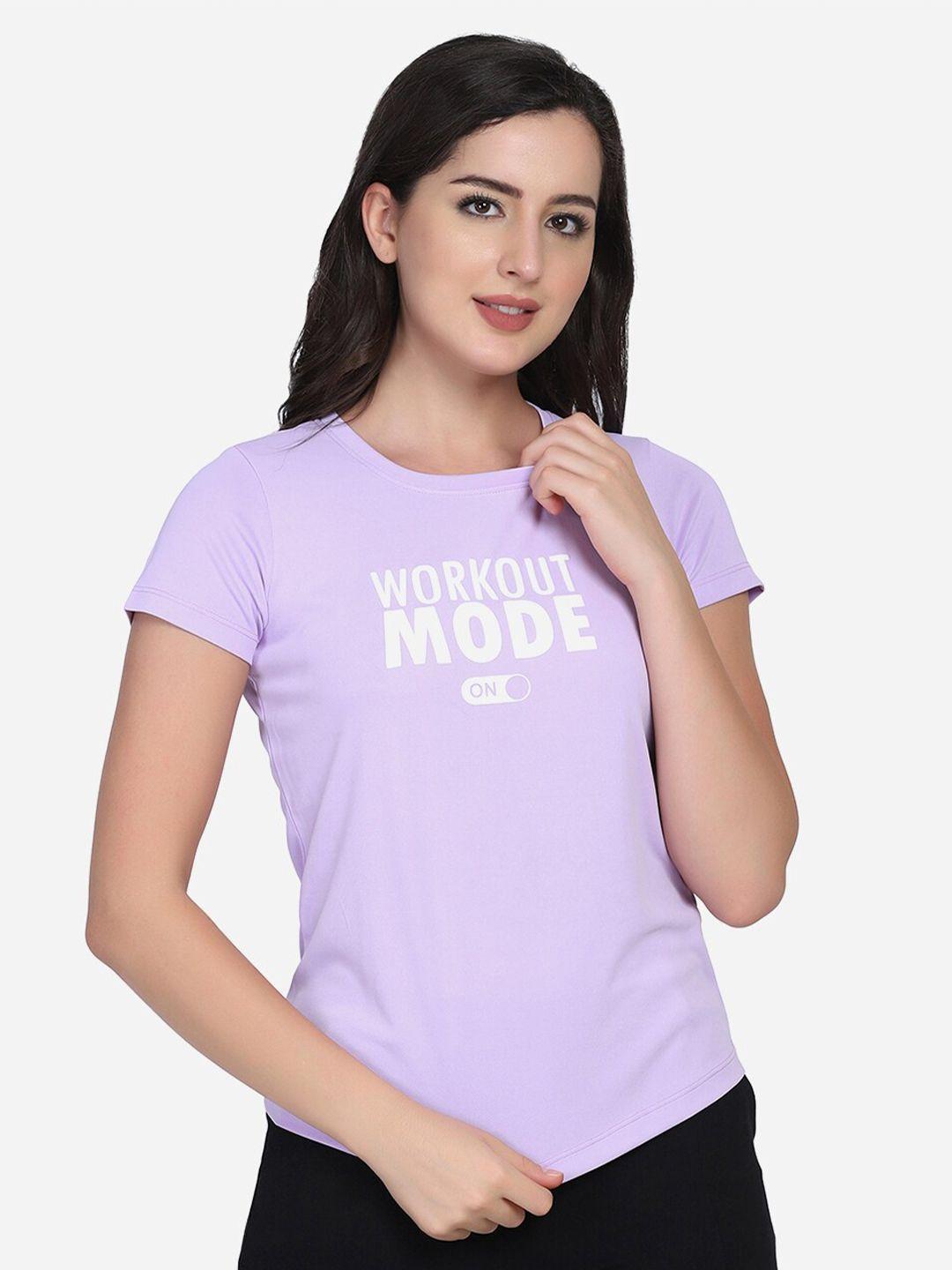perfkt-u women lavender typography printed dry fit training t-shirt