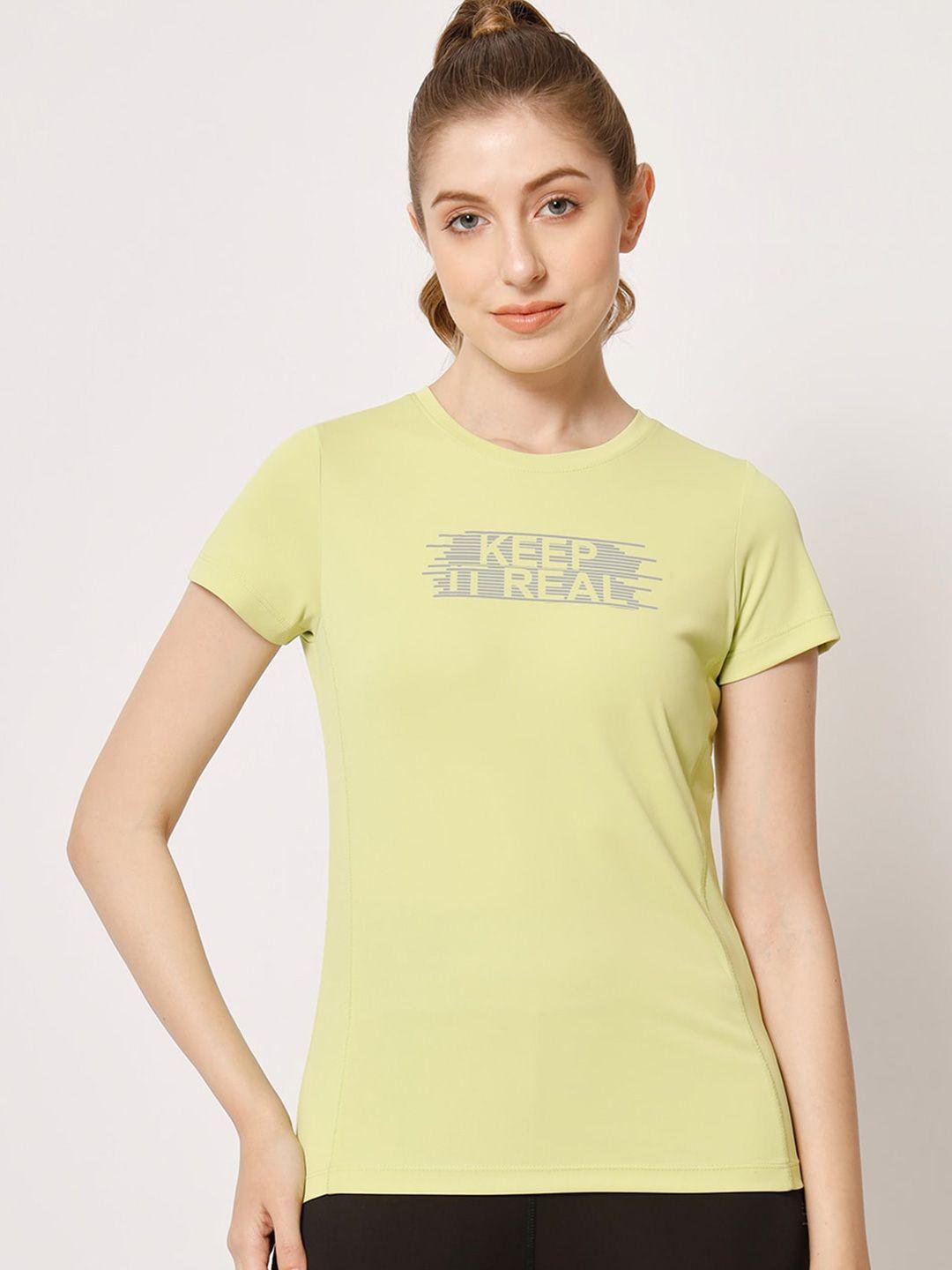 perfkt-u women lime green typography printed t-shirt