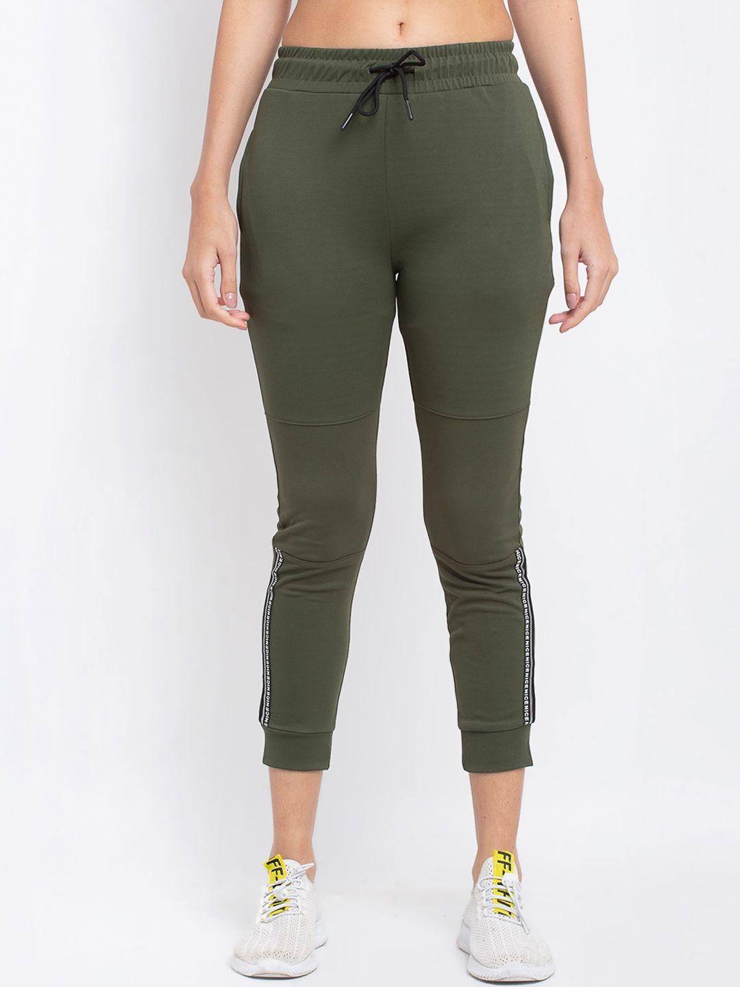 perfkt-u women olive green solid straight-fit joggers