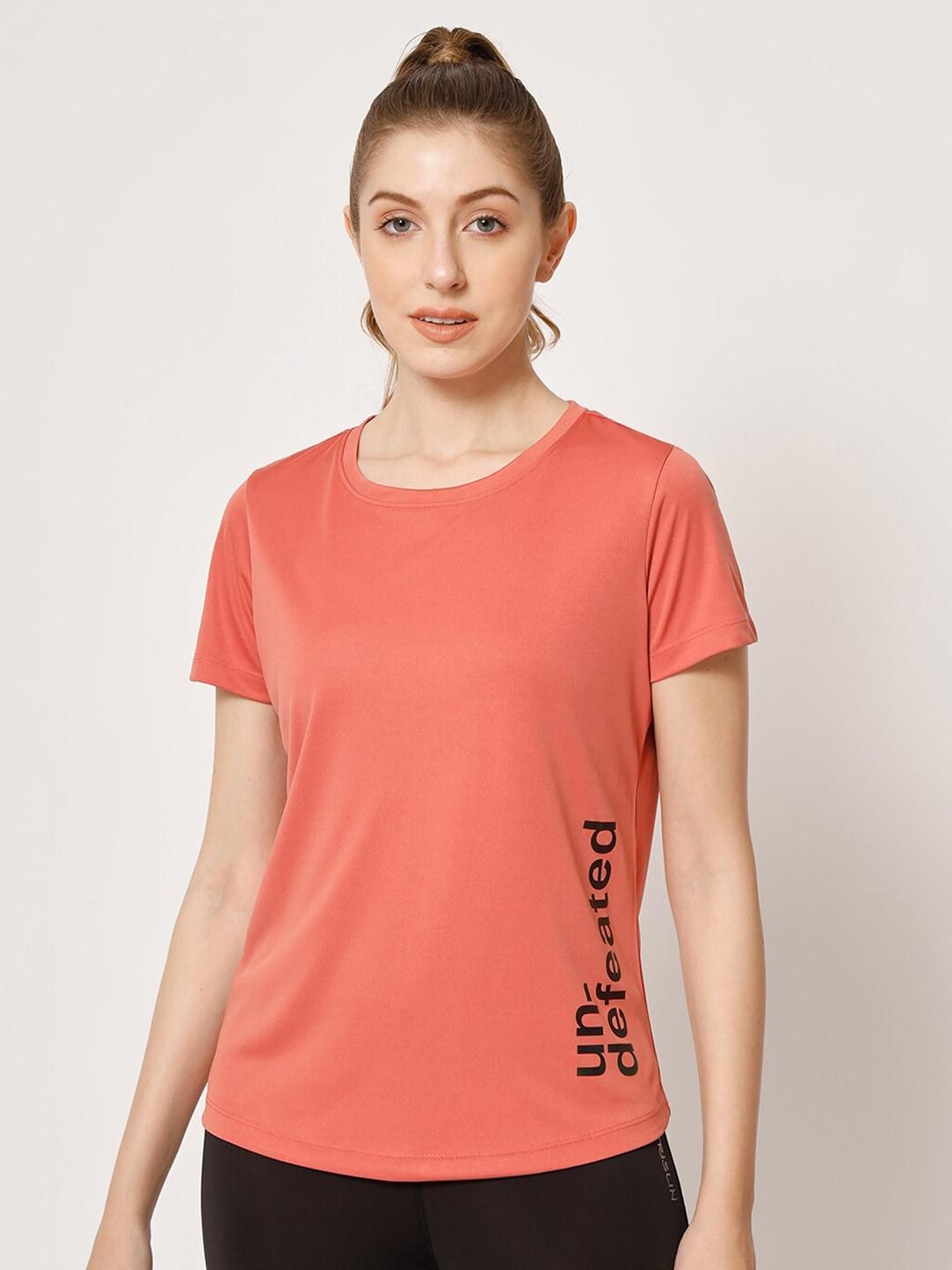 perfkt-u women pink typography printed applique t-shirt
