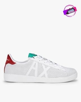 perforated low-top lace-up sneakers