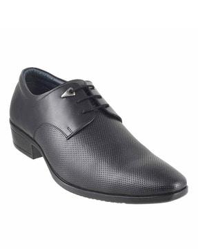 perforated derbys with stacked heel