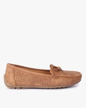 perforated driving moccasins with bow accent