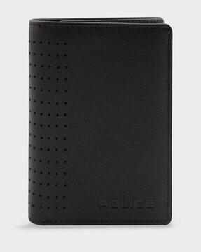 perforated leather tri-fold wallet