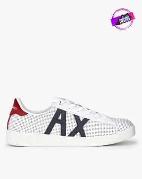 perforated low-top lace-up sneakers