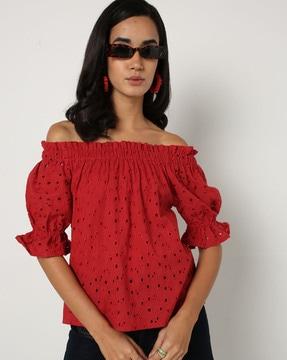 perforated off-shoulder top