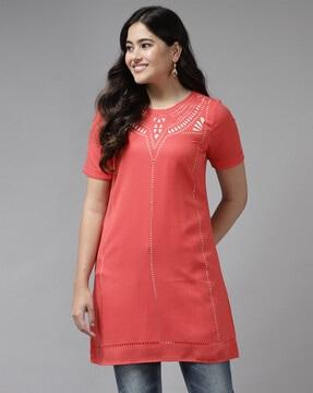 perforated round-neck tunic