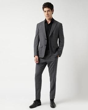 performance-stretch checked slim-fit suit