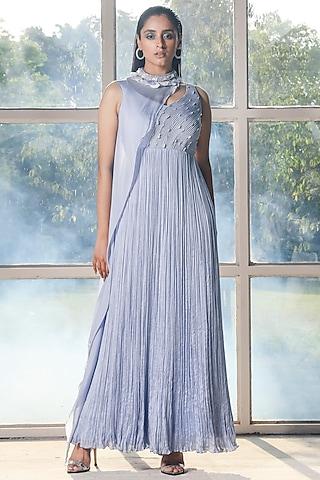 periwinkle embroidered gown with cape