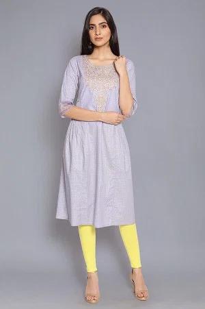 periwinkle blue printed kurta with embroidery