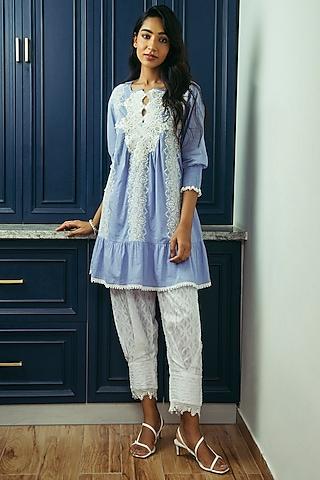 periwinkle blue printed tunic set