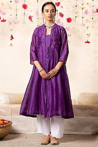 periwinkle chanderi embellished cape set