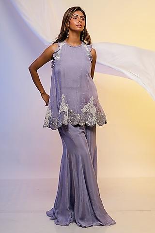 periwinkle purple organza embroidered cape set