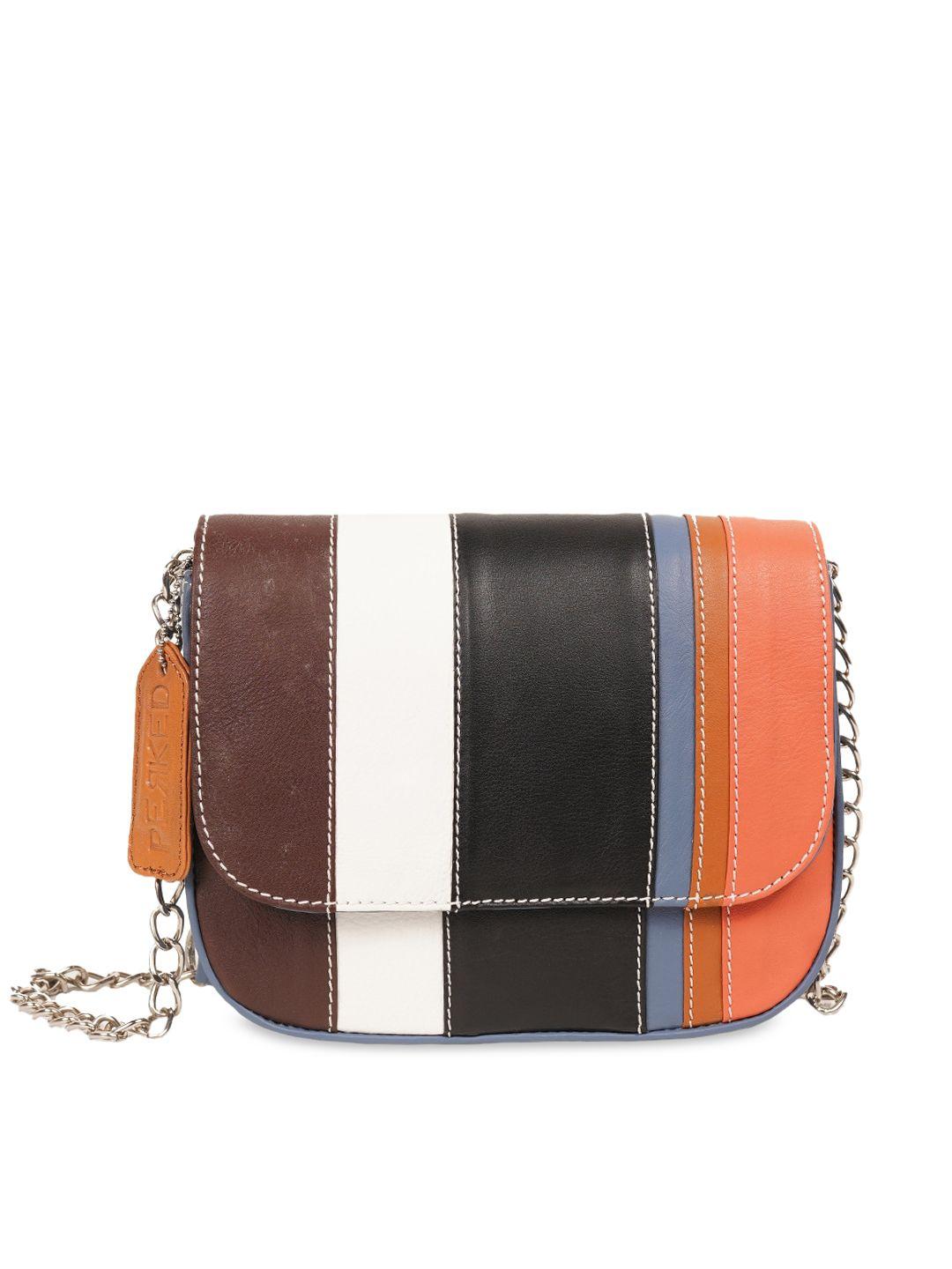 perked blue colourblocked leather structured sling bag