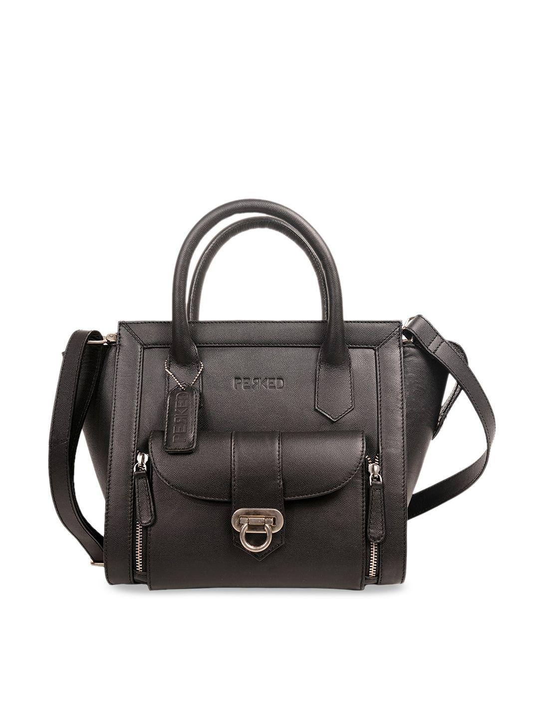 perked black leather swagger handheld bag