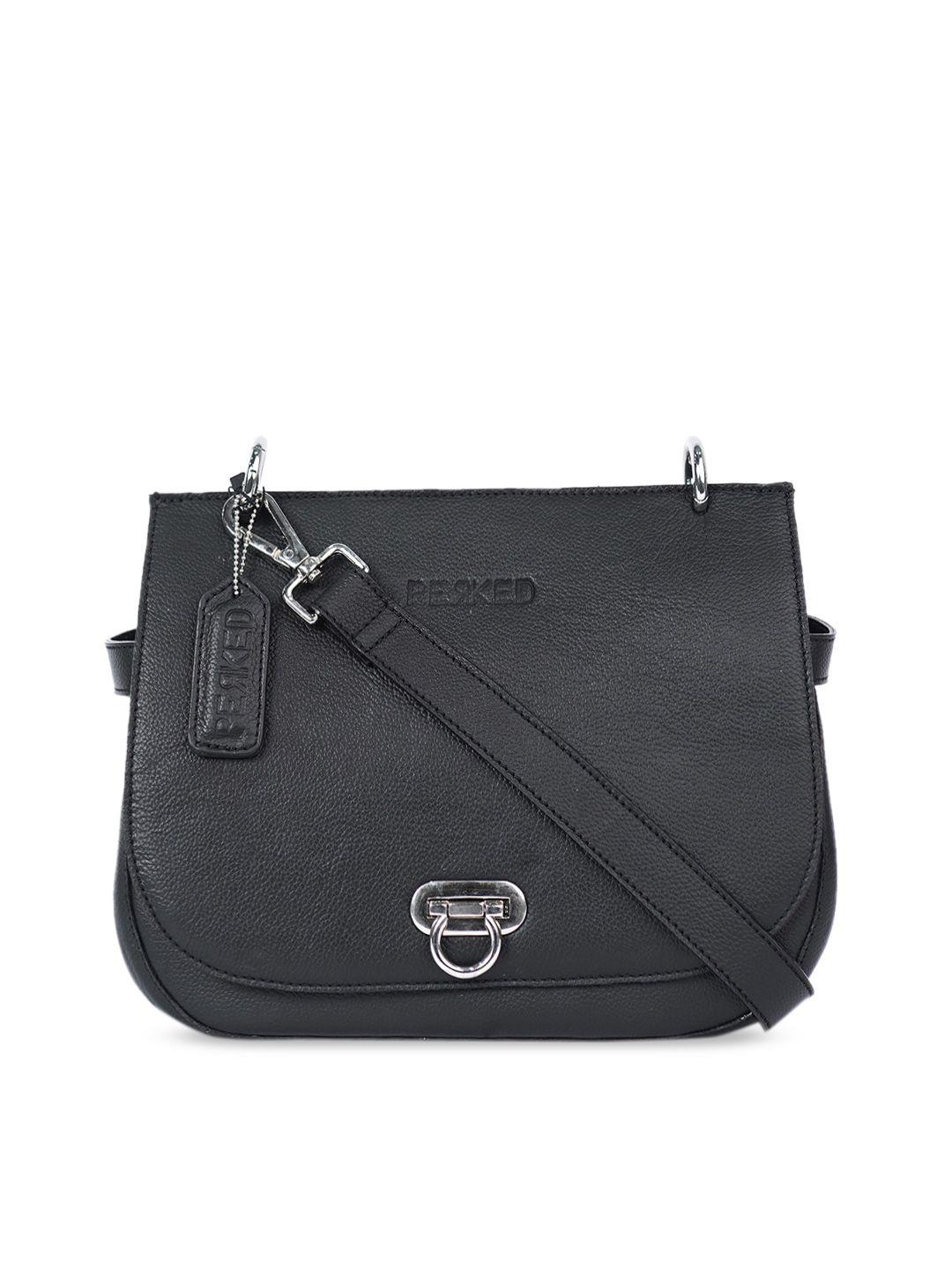 perked black leather swagger sling bag