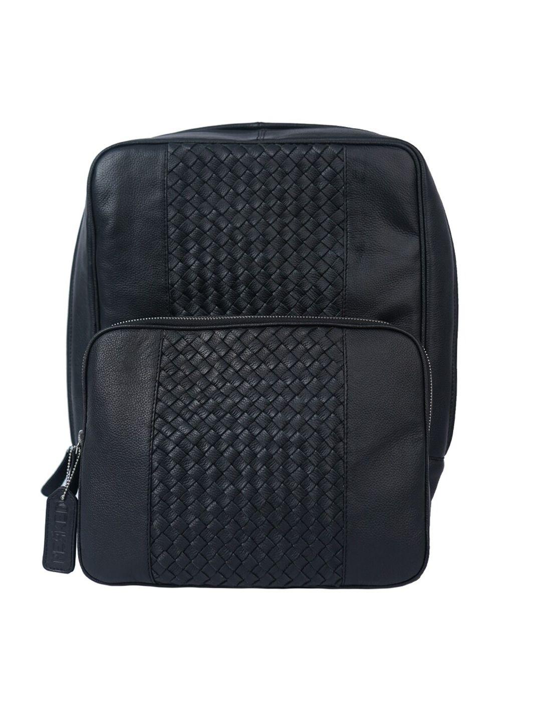 perked black woven design backpack