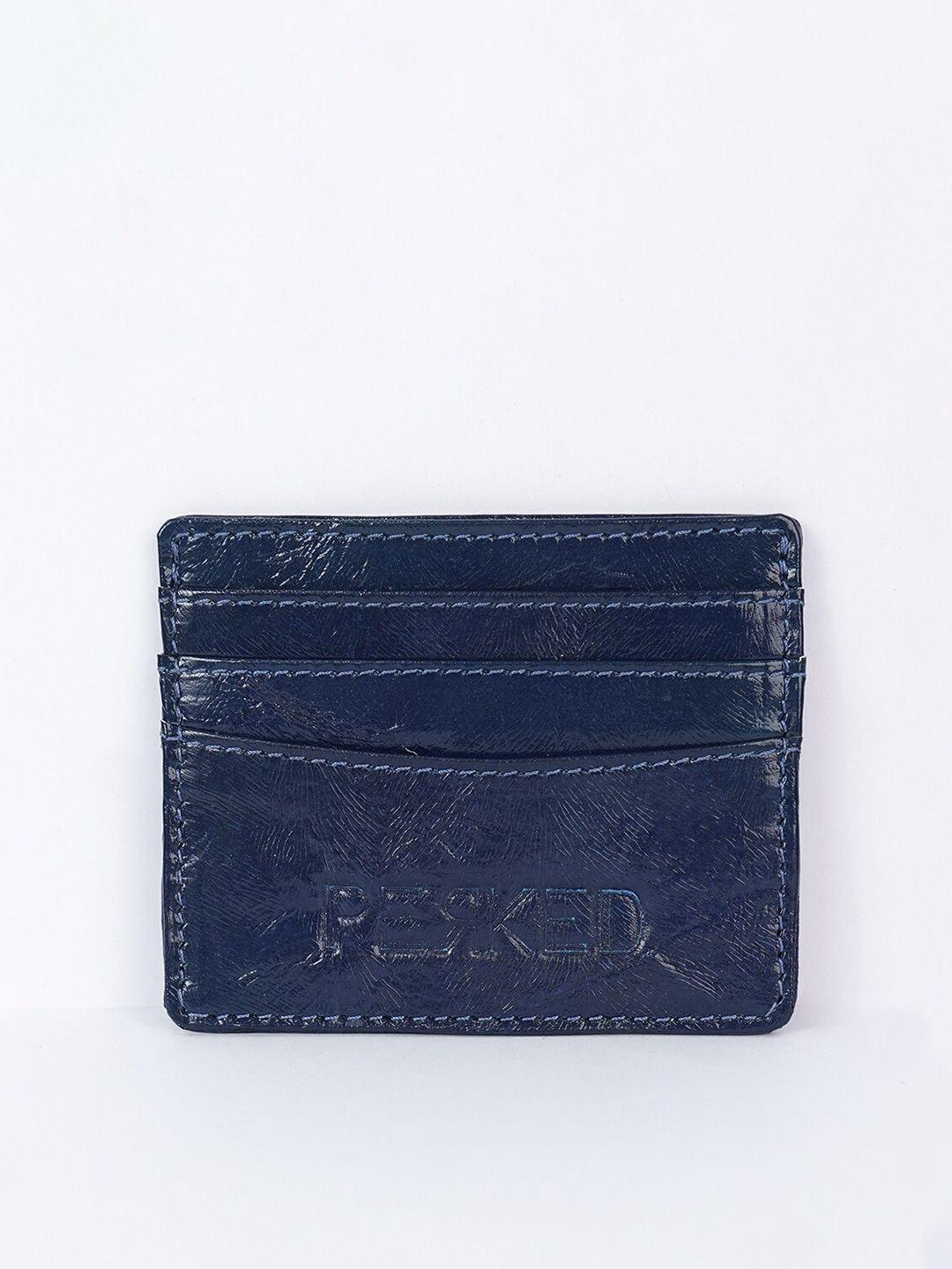 perked blue leather card holder