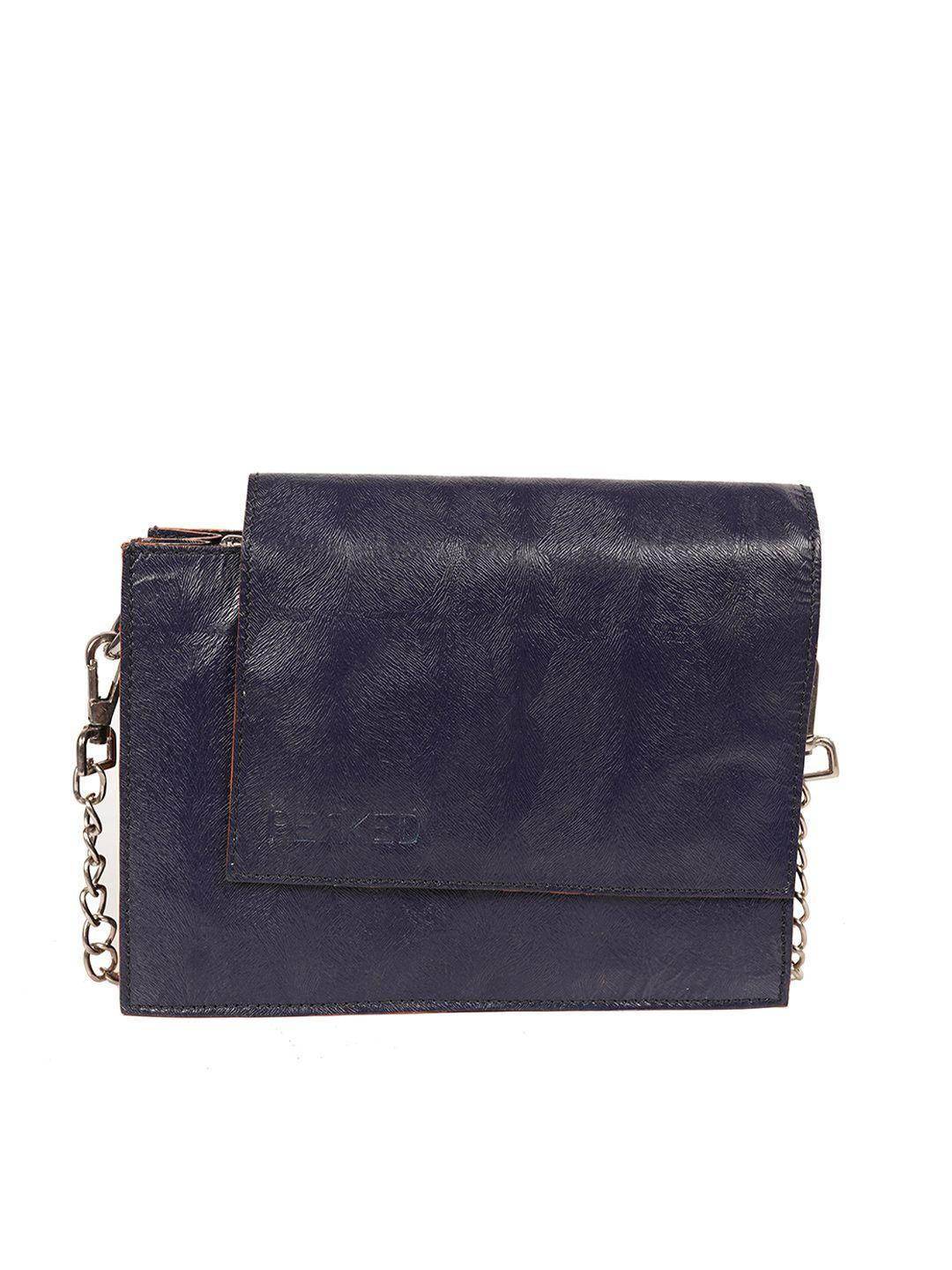 perked blue textured leather structured sling bag with quilted