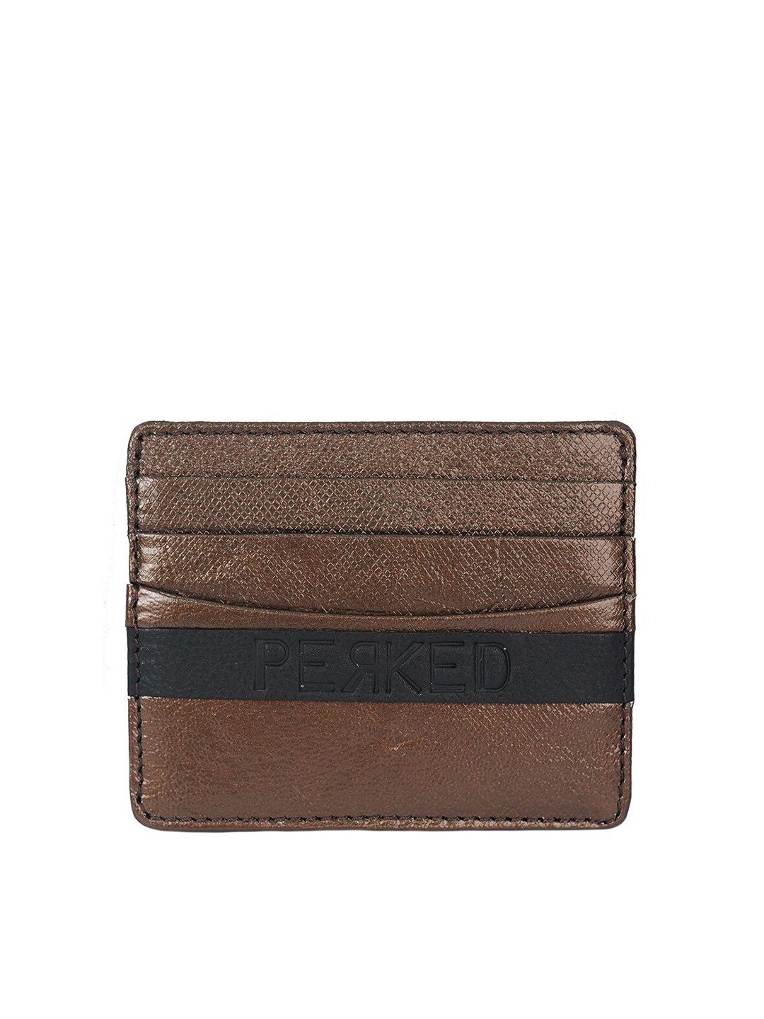 perked copper-toned leather card holder