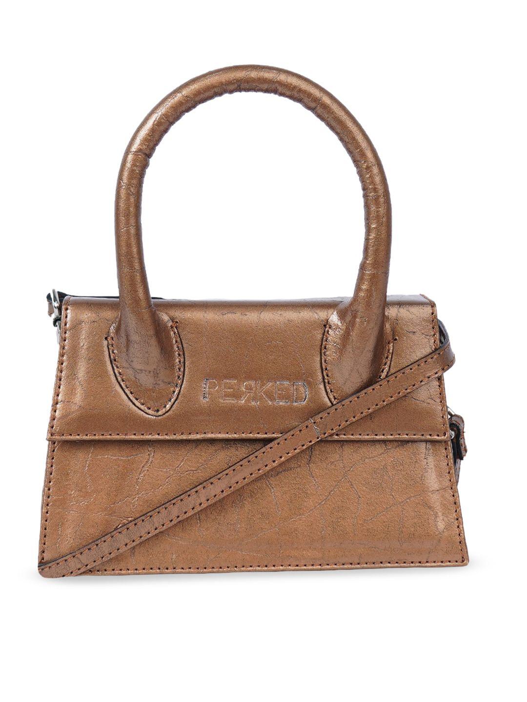 perked copper-toned textured leather structured satchel