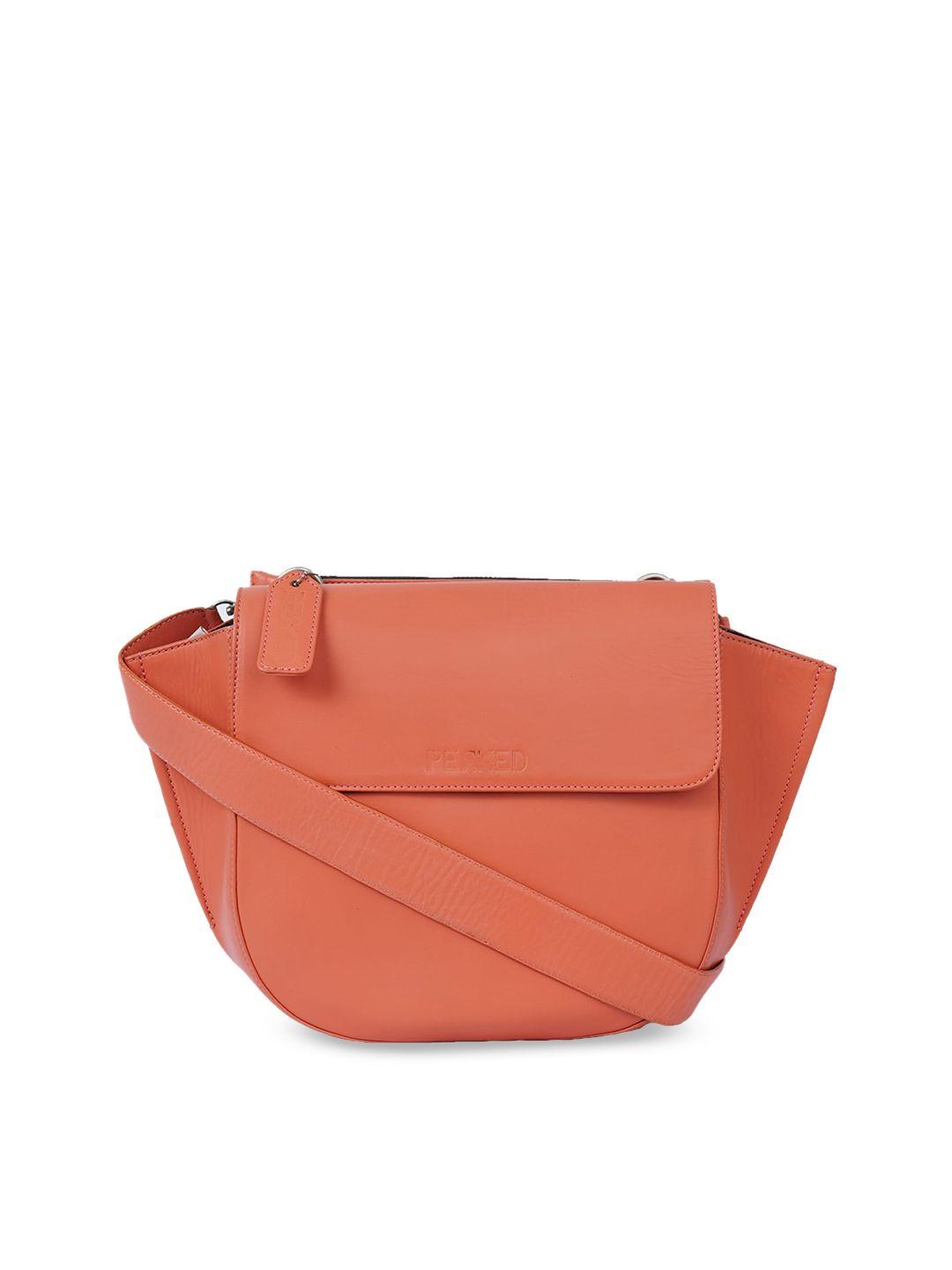 perked coral leather half moon sling bag