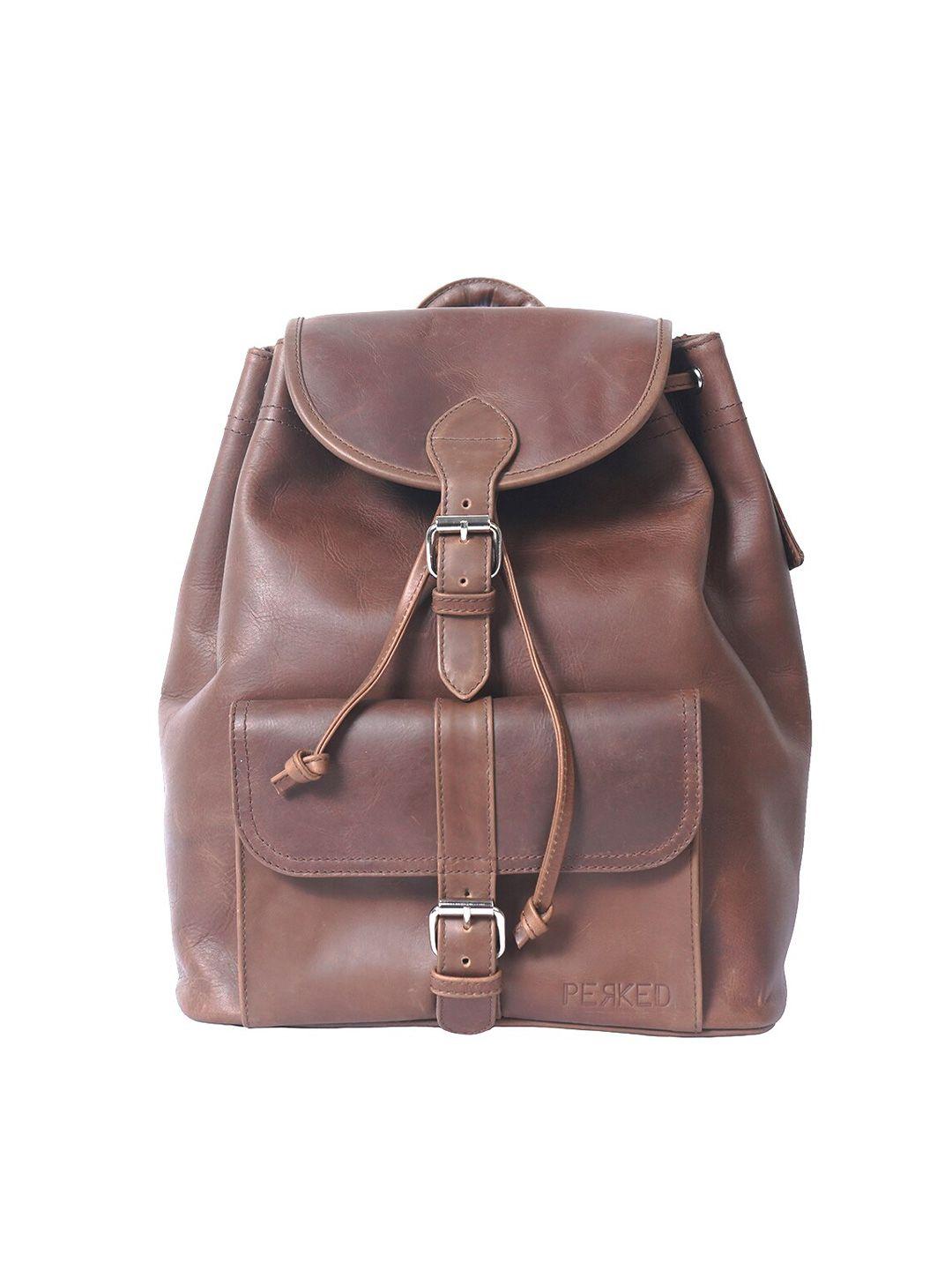 perked genuine leather small backpack