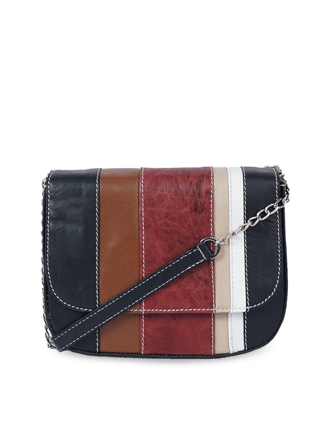 perked red & black striped leather structured sling bag