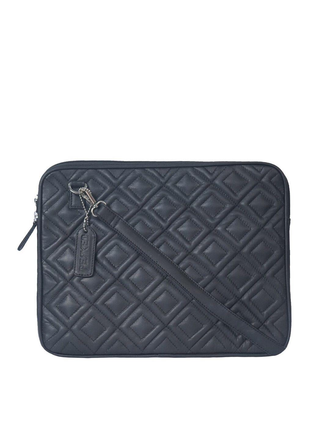 perked unisex black leather laptop sleeve