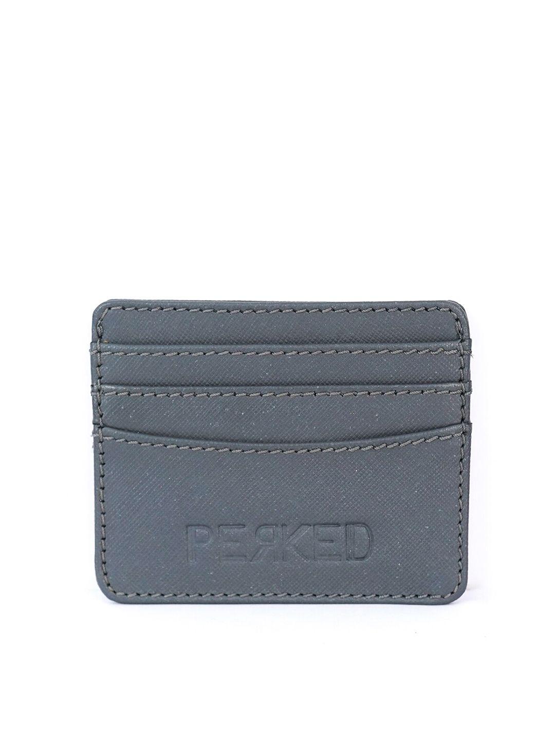 perked unisex grey leather card holder