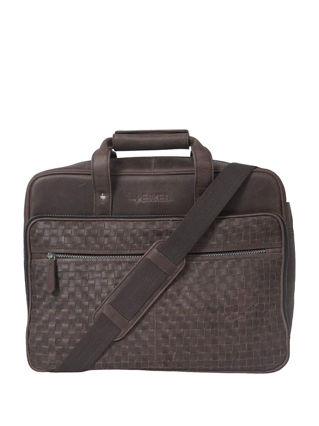 perked unisex textured leather laptop bag