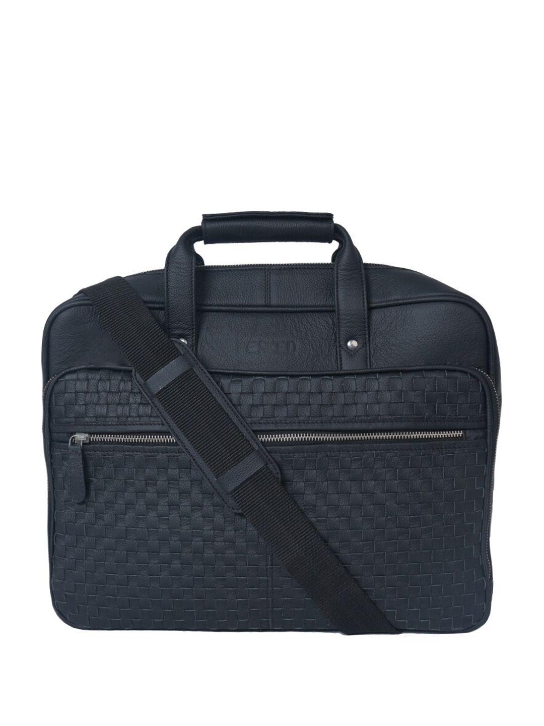 perked unisex textured leather laptop bag