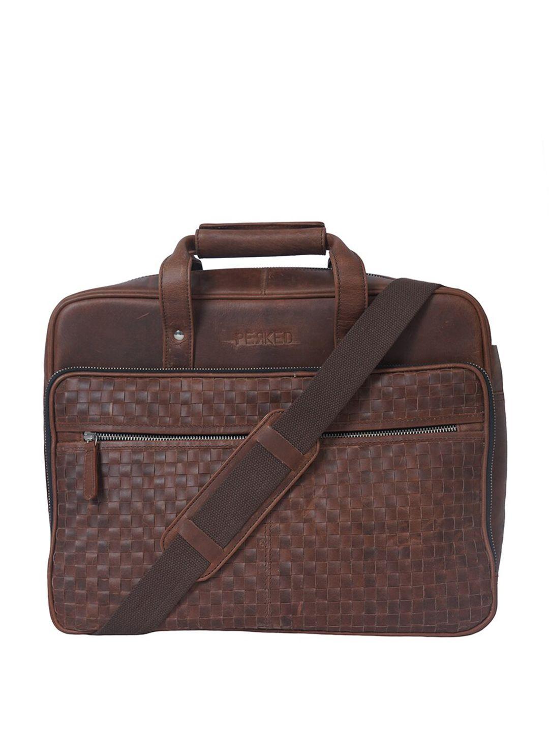 perked unisex textured leather laptop bag