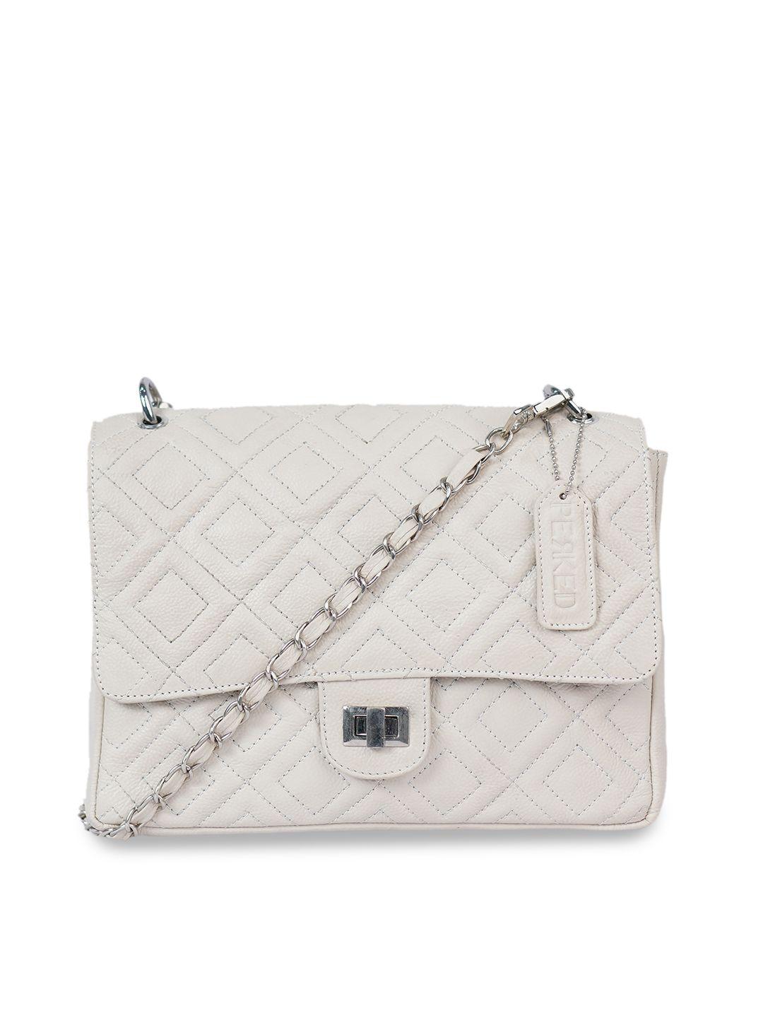 perked white textured leather structured sling bag with quilted