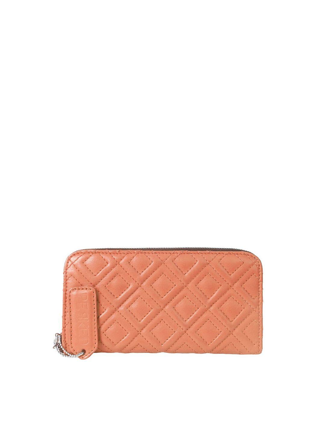 perked women coral quilted leather zip around wallet