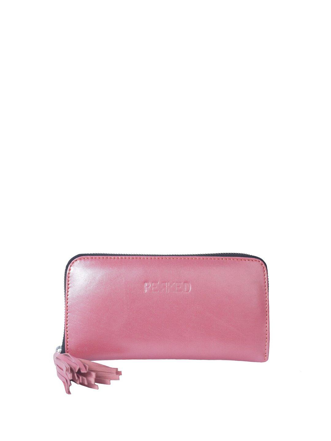 perked women pink leather zip around wallet