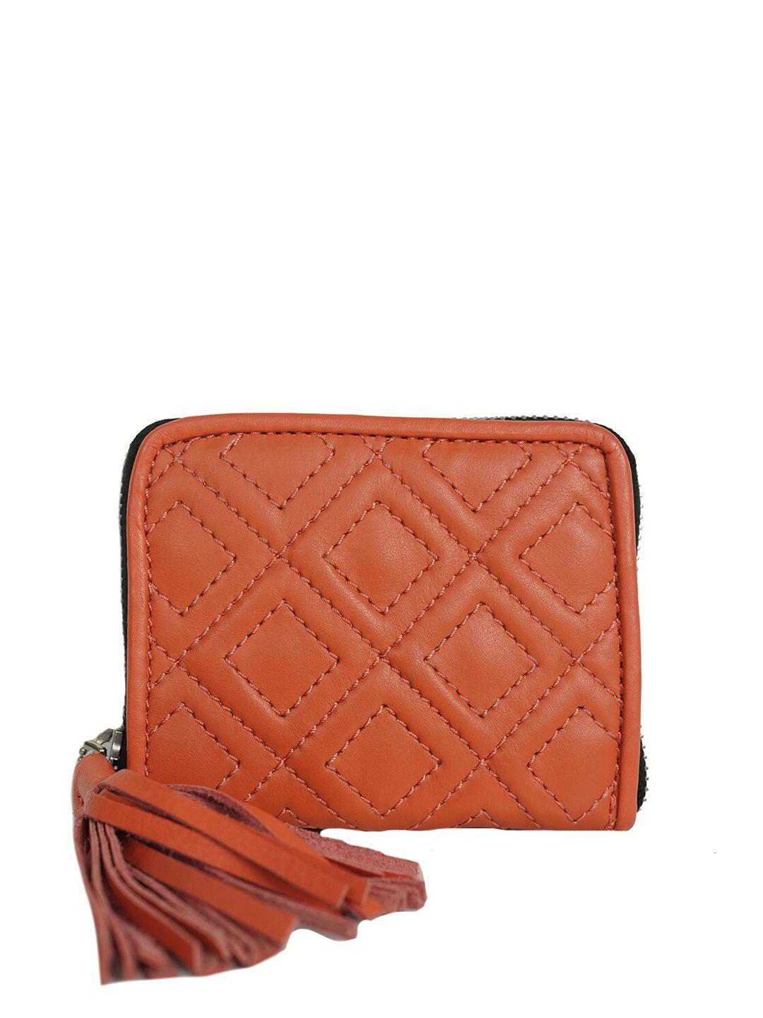 perked women quilted textured leather zip around wallet with tassel detail