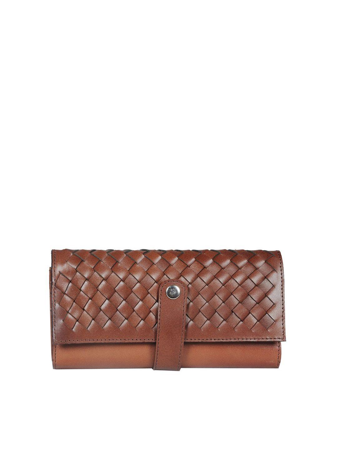 perked women woven design leather three fold wallet