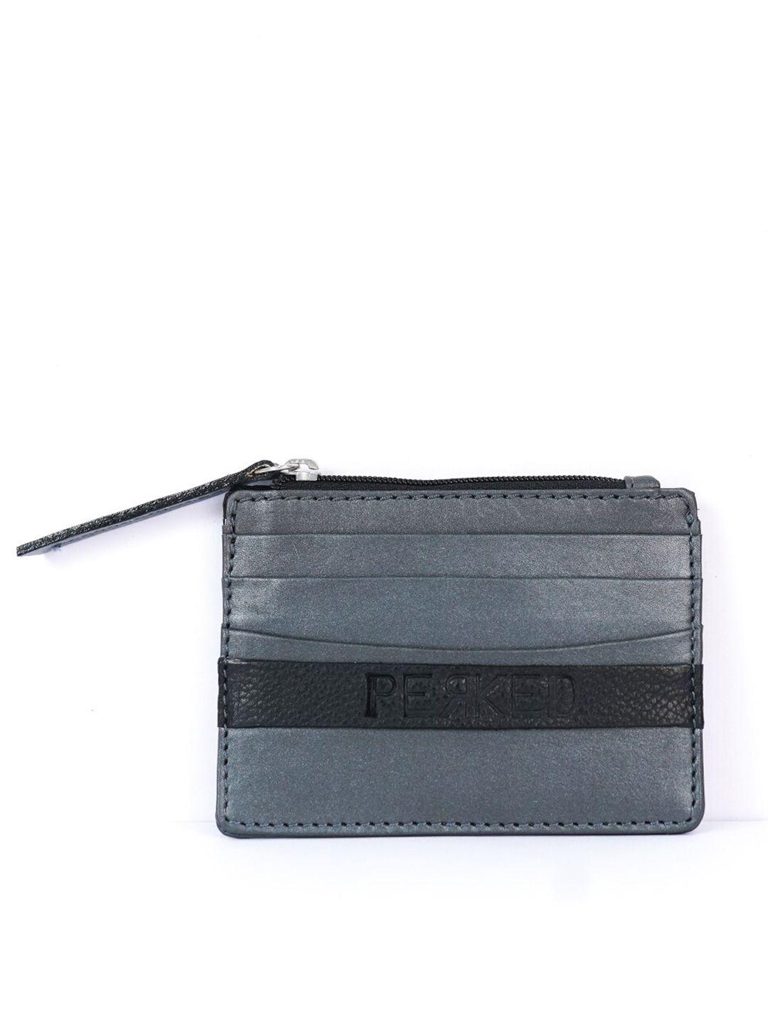perked zip detail leather card holder