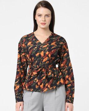 perla printed top with belt