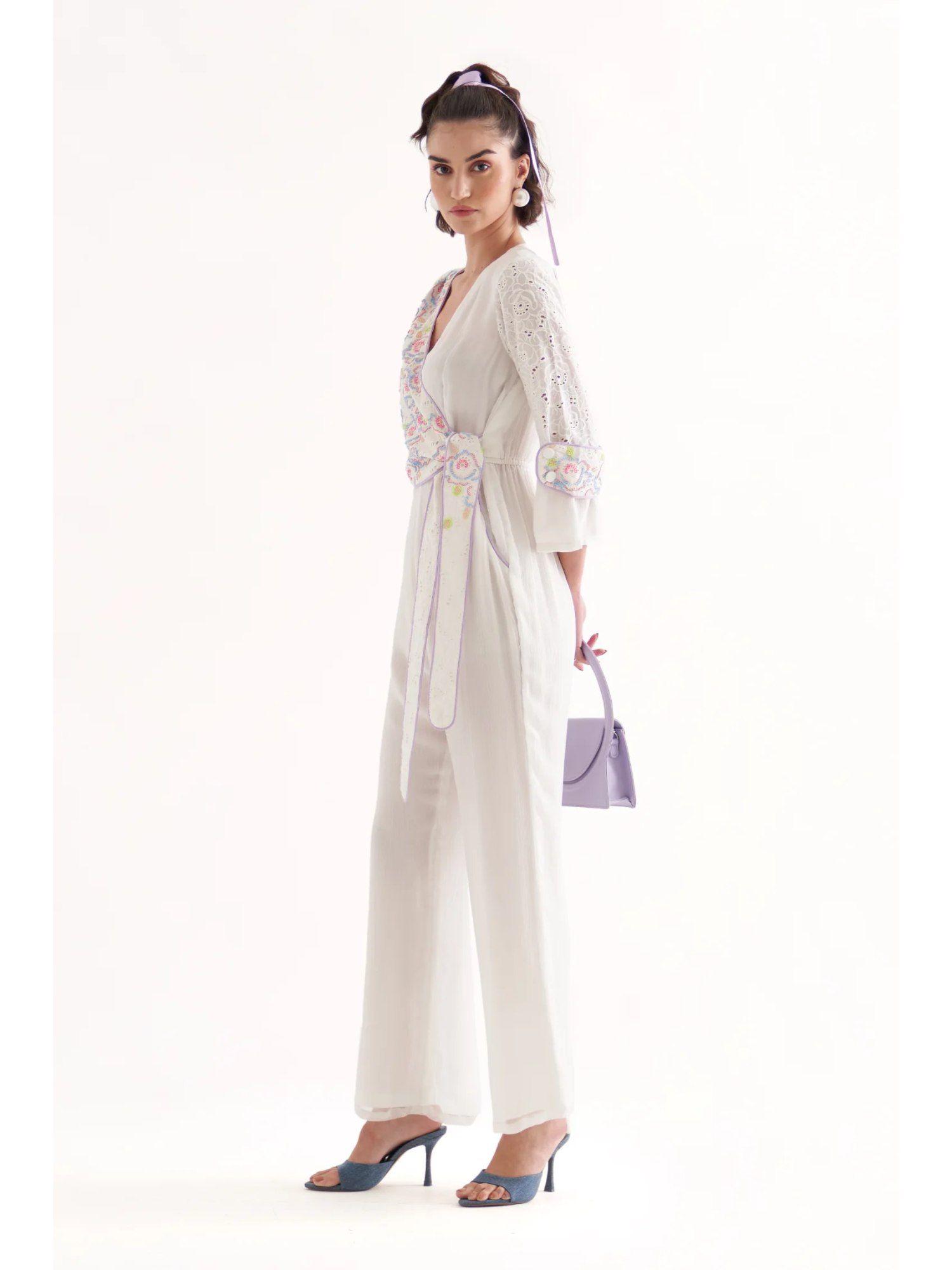 perla white embroidered jumpsuit