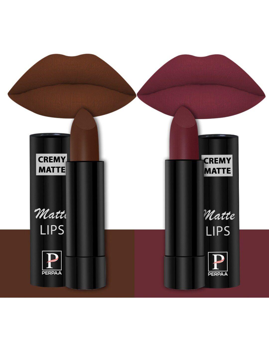 perpaa set of 2 creamy matte bullet lipstick - 3.5g each - cocoa brown 67-cherry maroon 95