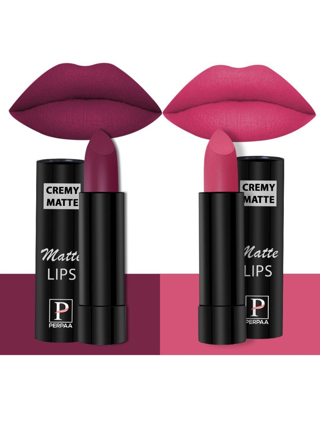 perpaa creamy matte set of 2 long stay intense lipstick - cherry red 52 - pink fusion 60
