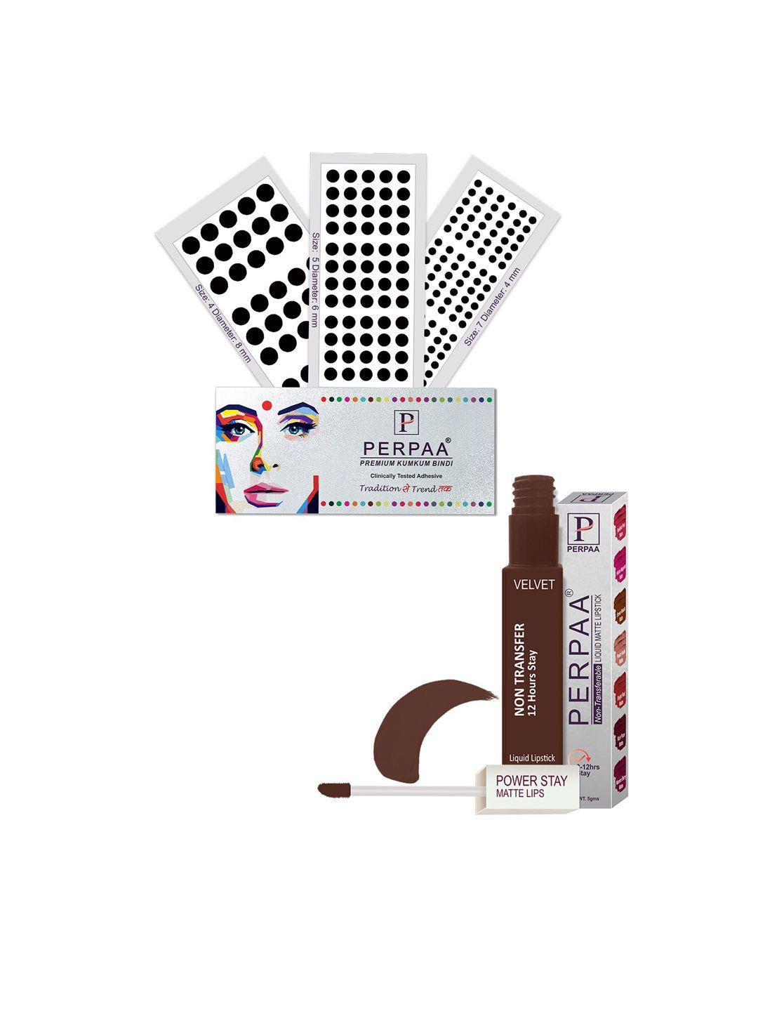 perpaa power stay liquid lipstick - 16 with 3 premium black bindi flaps - size 04,05,07
