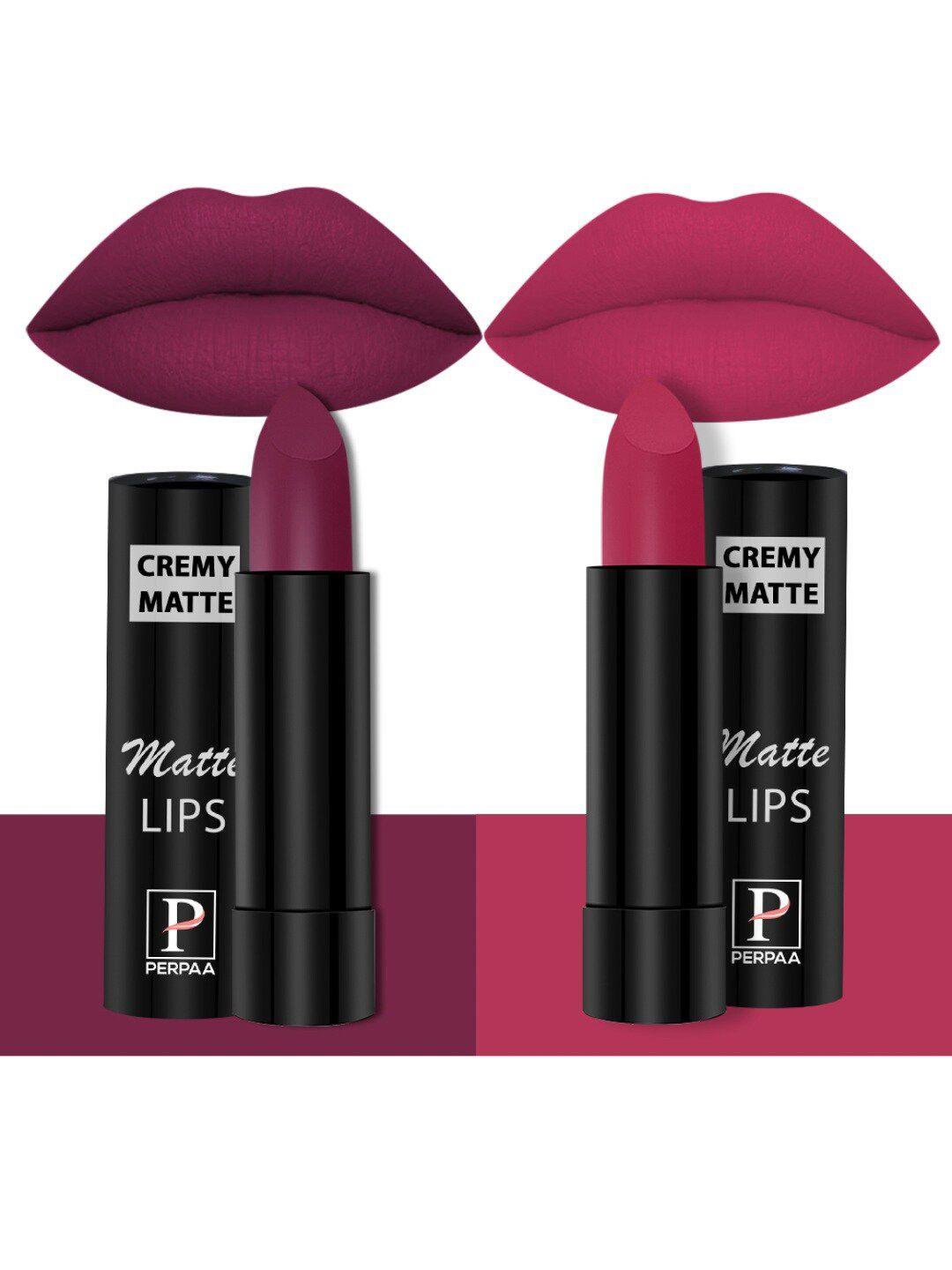 perpaa set of 2 creamy matte long stay lipstick - cherry red 52 & strawberry pink 92