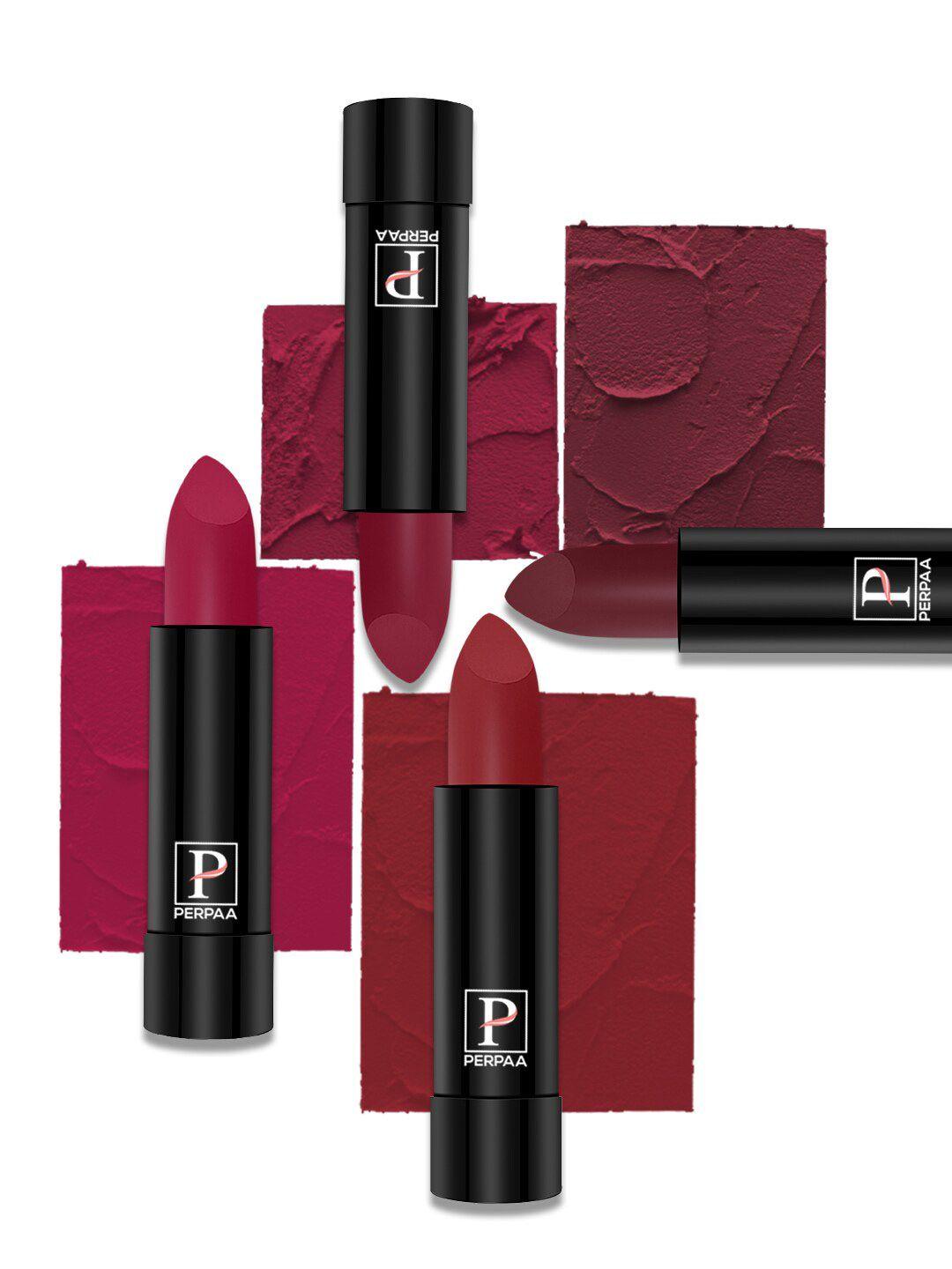 perpaa set of 4 creamy matte long lasting lipstick with beeswax- shades 84 + 86 + 87 + 93