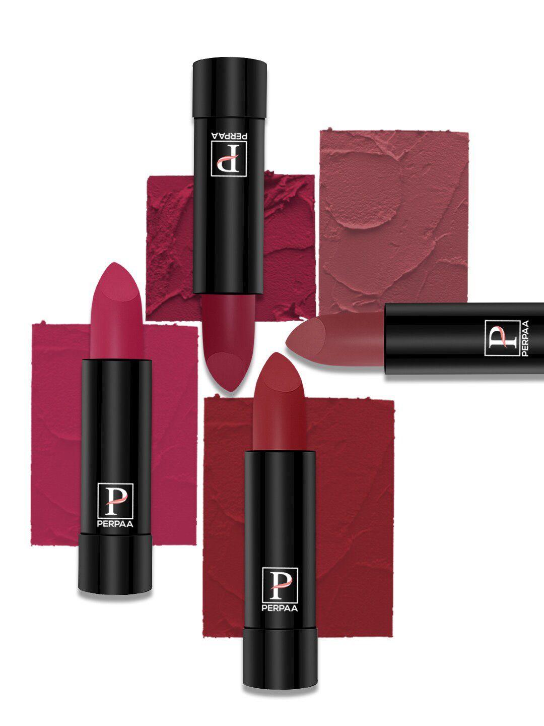perpaa set of 4 long lasting smooth texture cremy matte lipstick - shade 86-87-92-110
