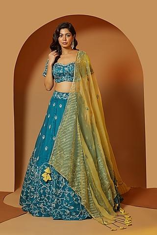 persian blue embellished lehenga set