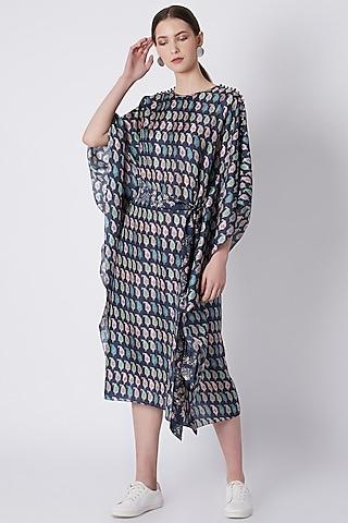 persian blue printed kaftan with belt